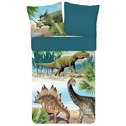 ESPiCO Bettwäsche Trendy Bedding Dino Bunt Dinosaurier T-Rex Stegosaurus Renforcé, Größe:135 cm x 200 cm