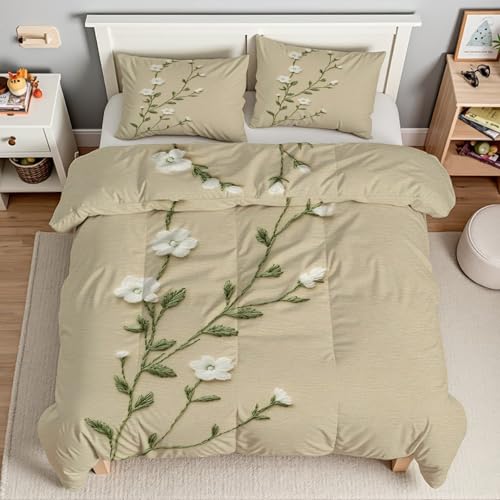 EXSANLIEAY BlüMchen Bettwäsche 155x220 - LäNdlich Wendebettwäsche, Weiche & Atmungsaktiv Microfaser Bettbezug + 2 Kissenbezug 80x80, Angenehme bettwäsche-Sets, 3 Teiligmit Reißverschluss