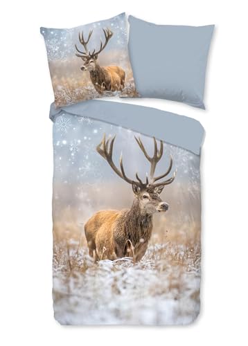 JACK Flanell Wende Bettwäsche 2 TLG. 135x200cm Schneezauber Feld Schneeflocke