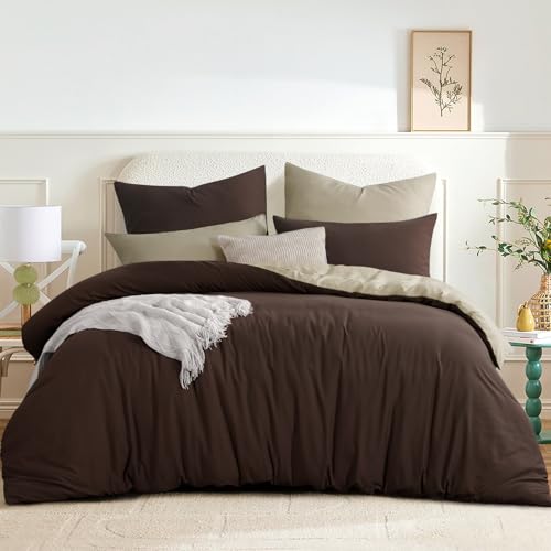 RUIKASI Bettwäsche 200x200 Braun Khaki 3teilig - Wendebettwäsche Bettbezug 200 x 200 mit Reißverschluss, Oeko-TEX Mikrofaser Bettwäsche Sets, Weich und Bügelfrei