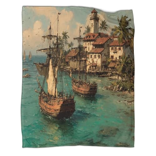 kaiyun Das goldene Zeitalter der Piraten, sicherer Hafen Überwürfe, Weiche Und Leichte Ganzjahresdecke,Picknick, Reise,Heimdekoration,Bett wäsche Für Teenager Und Erwachsene 60x80inch(150x200cm)