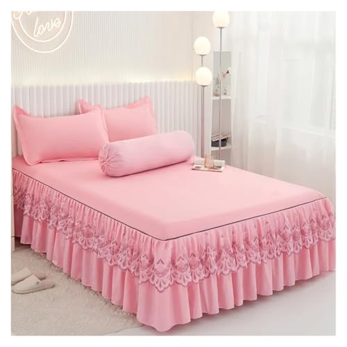 Bettrock Rüschen-Bettrock mit Kissenbezug, Fester Matratzenbezug, Bettwäsche, Spannbettlaken for Einzelbett, Doppelbett, Heimtextilien Für Die Heimdekoration(Pink,120x2 00cm-3pc)