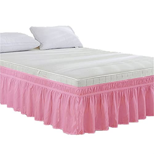 Trohollis Bettrock,Bed Skirt Hotel-Bettrock, umwickelt, elastisches Bettrock, Bett ohne Bettwäsche/Full/Queen/Ju mbo, 38 cm Höhe, Heimdekoration(Pink,Twin)