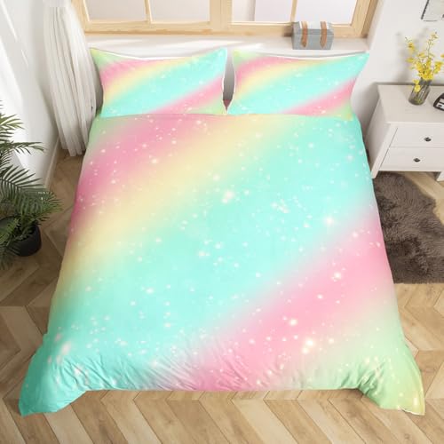 Loussiesd Gradient Regenbogenstreifen Bettwäsche Set 155x220cm für Kinder Mädchen Jungs Träumige Galaxie Bettbezug Set Prinzessin Stil Betten Set Abstrakte Kunst Design