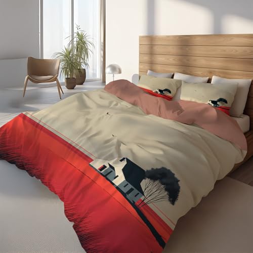 Generisch Landhaus Bettwäsche Set 200 x 200 cm, Hellbeige Bettbezug für Kinder Jugendliche und Erwachsene, Scheune Baum Nostalgisch Weich Flauschige Atmungsaktiv Mikrofaser Deckenbezug