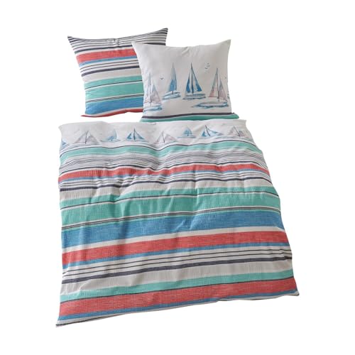 Traumschlaf Basic Seersucker Bettwäsche Segelschiff maritim 1 Bettbezug 155 x 220 cm + 1 Kissenbezug 80 x 80 cm