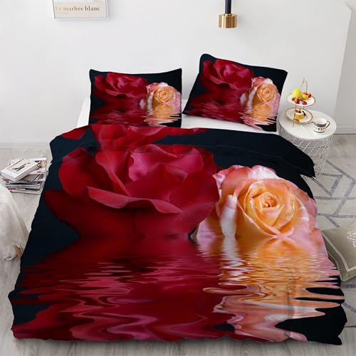 Rosa Rose Bettwäsche 3 Teilig WasseroberfläChe Bettbezug Set Enthält 1 Bettbezug 200x220 cm und 2 Kissenbezügen 80x80 cm aus Leicht Weich Mikrofaser