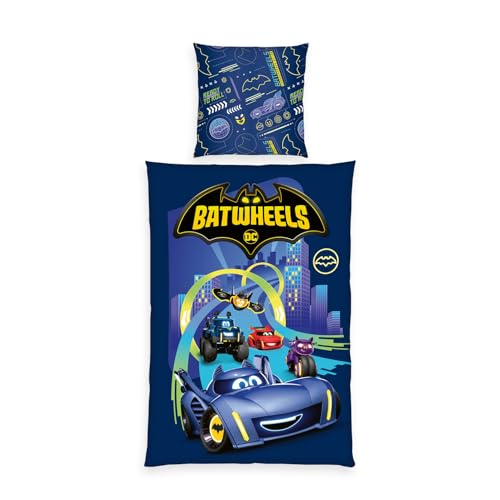 Herding Bettwäsche Batwheels, Kopfkissenbezug 80 x 80 cm mit Wende-Motiv, Bettbezug 135 x 200 cm, Mit Reißverschluss, 100% Baumwolle/Renforcé