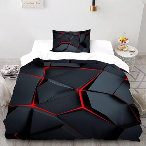 SHOVERKD Neon Bettwäsche Garnitur Cyber Geometrie 3D Gedruckt Microfaser Für Jungen/Mädchen Mit Reißverschluss 2-Teilig Inkl. Kissenbezug Single?135x200cm?