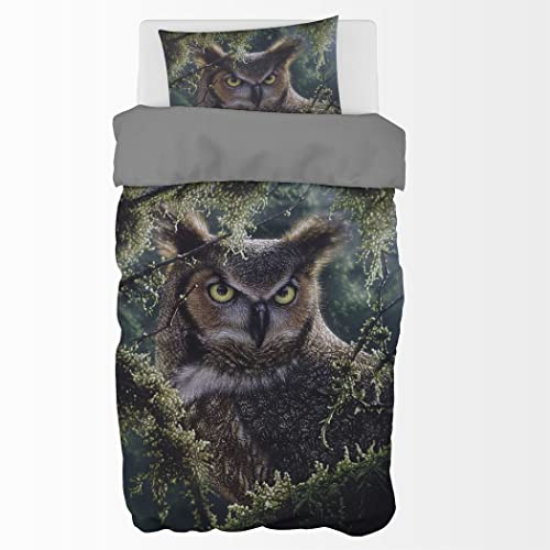 Zomer - Eule Bettwäsche 135x200 cm Tier Microfaser Bedruckte Bettwäsche-Sets 2 teilig - 1 Flauschige Bettbezug und 1 Kissenbezug 80x80 cm