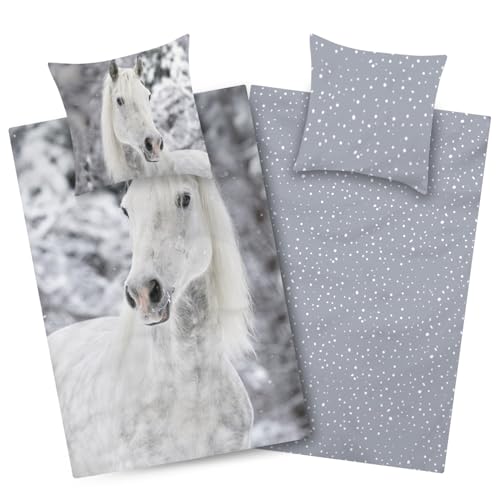 Aminata kids Bettwäsche 135x200 Mädchen Pferd Biber Baumwolle Pferde-Motiv, Reißverschluss warm & kuschelig, Flanell-Winter-Bettwäsch e-Set - Wendebettwäsche Pony Aminata kids Bettwäsche 135x200 Mädchen Pferd Biber Baumwolle Pferde-Motiv, Reißverschluss warm & kuschelig, Flanell-Winter-Bettwäsch e-Set - Wendebettwäsche Pony