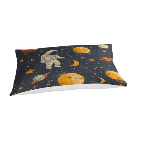 GQmoney Astronauten-Bettbezug, modern, modisch, Bettbezug für Kinder und Jungen, Bettwäscheset, weiche Tagesdecke, atmungsaktiv, dekoratives Zimmer, 3-teilig, Einzelbett (135 x 200 cm)