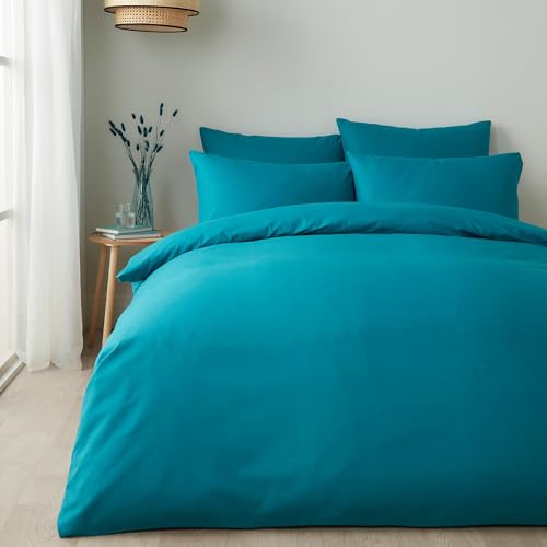 Appletree Bettwäsche-Set, Einzelbettgröße (140 x 200 cm), türkis, einfarbig, weich und luxuriös, 100% Baumwolle, neonfarbene lebendige Farben, helles Blau