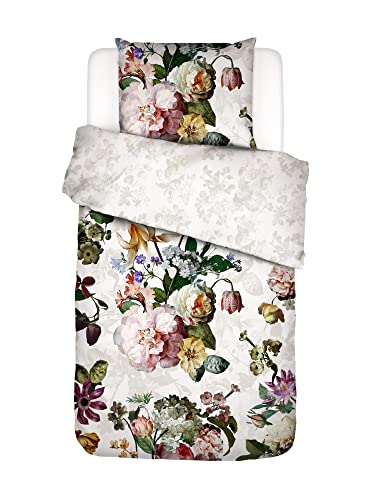 ESSENZA Bettwäsche Fleur Weiß, 135x200 + 1x 80x80 cm, 100% Baumwollsatin, Blumen