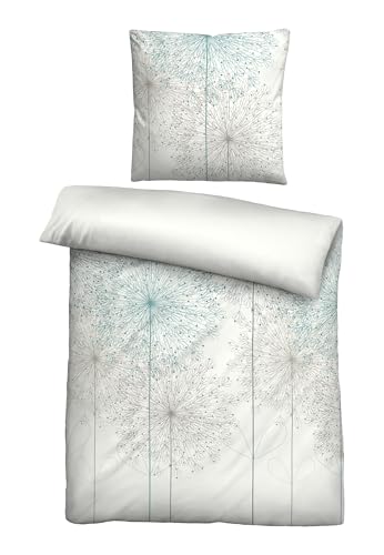 biberna Bettwäsche Baumwoll-Satin 0614510 Pusteblume GRAFISCH 1x 155x220 cm + 1x 80x80 cm, Aqua