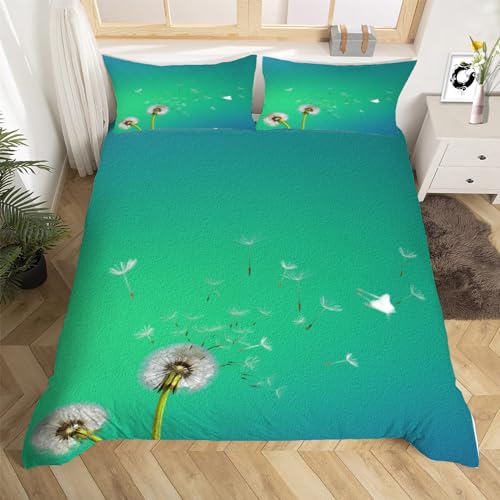 Pflanzen Pusteblume Bettwäsche 135x200 Kunstmotiv Bettwäsche-Sets, 3D Microfaser Bettbezug 3Teilig Duvet Cover mit Reißverschluss und 2 Kissenbezug 80x80cm