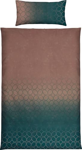 Erwin Müller Bettwäsche Feinbiber Kreise mit Wendekissenbezug braun-Petrol Größe 40x80 cm / 155x220 cm - wohlig wärmend, samtig weich, temperaturausgleichend, mit Reißverschluss