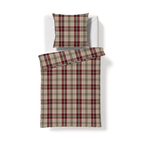 fleuresse gewebte Edelflanell Bettwäsche Lech Wexford beige rot 1 Bettbezug 135 x 200 cm + 1 Kissenbezug 80 x 80 cm