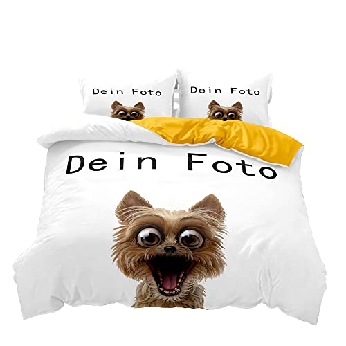 Foto Bettwäsche mit Eigenem Foto,Personalisierte Geschenk-Idee/Bettbezug mit eigenem Foto (Gelb, 135x200+80x80x2), 202258T01