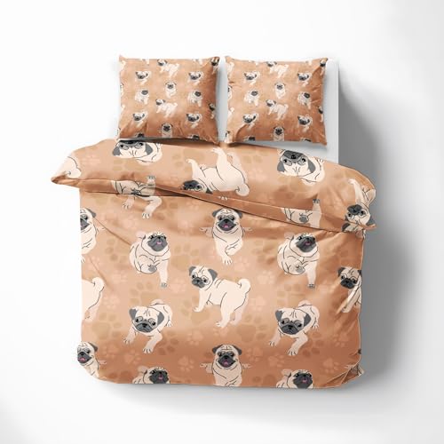 Generisch Bettwäsche Mops 135x200, Welpen Pfotenabdruck Motiv Wendebettwäsche & Deko, Weiche Microfaser Bettbezug mit Reißverschluss und 1 Kissenbezug 80x80, 2tlg - ASD3151