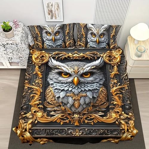 YZQGLHP Bettbezüge 135x200 Retro, Bettwaesche Eule, Bettbezug Mikrofaser 3teilig, Bettwäsche Weich Atmungsaktiv und 2 Kissenbezüge 80x80 cm, mit Reißverschluss
