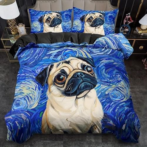 BSYYZQC Bettwäsche 155x220 Japanisch Bettwäsche-Sets Mops Bettbezug Weiche Atmungsaktiv Mikrofaser mit Reißverschluss und 2 Kissenbezüge 80x80 für Erwachsene Geeignet