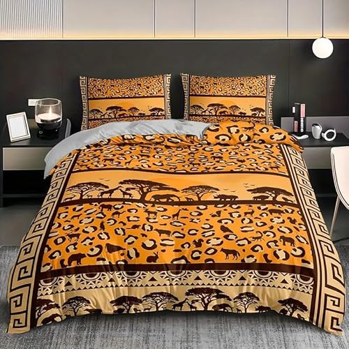 Bettbezug 140x200 Geometrie, Bettwaesche Leopard, Weich Atmungsaktiv Mikrofaser Bettwäsche Set mit Reißverschluss, 1 Bettbezüge und 2 Kissenbezüge 80x80 cm