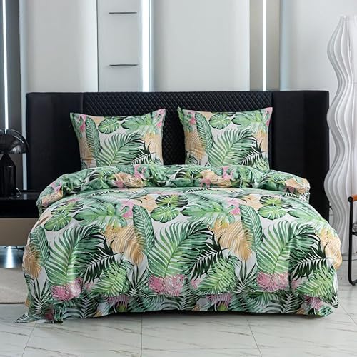 Cotton Market Bettwäsche 155x200 cm - Bettwäsche Mikrofaser Baumwolle - Herbst Bettwäsche-Sets 3 Teilig ?mit Reißverschluss - Blumen Bettbezug mit 2 Kissenbezug 70x80 cm - Bolivien/Grün