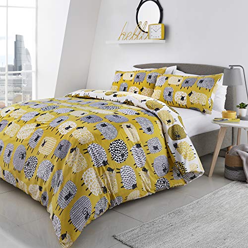 Fusion Wende-Bettwäsche-Set mit Schaf-Aufdruck, Ocker, Einzelbett
