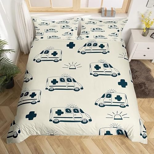 Pechiwuo Bettwäsche 135x200 cm Krankenwagen Bettwäsche-Set Winter Bettbezug Weiche Mikrofaser Bettzeug Set 3D Karikatur Kinderbettbezug 135x200 cm + 2 Kissenbezug 80x80 cm H172