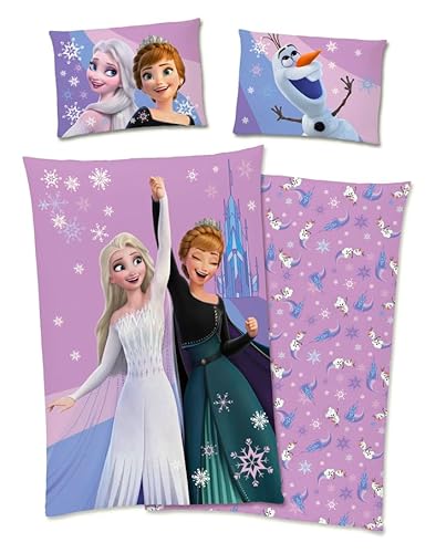 Disney Kinder Bettwäsche Frozen - Die Eiskönigin 40 x 60 cm 100 x 135 cm Baumwolle mit Reißverschluss