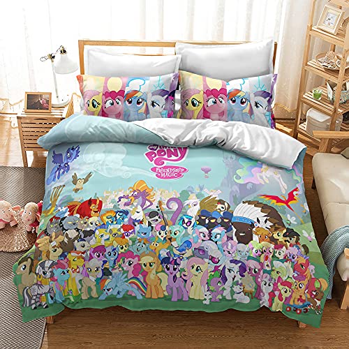 YINGD My Little Pony Friendship is Magic Bettwäsche-Set, bedruckt, Bettbezug und Kissenbezug, für Kinder, Erwachsene, Anti-Milben, plus Samt, 220 x 240 cm
