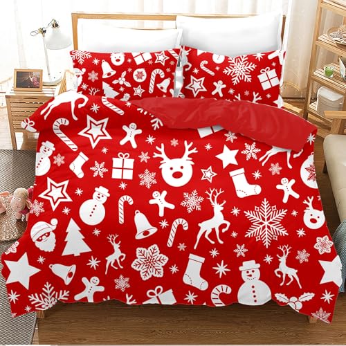 UGZDEA Weihnachts Bettwäsche Set 200x200cm, 3D Christmas Bettwäsche-Set Mit 2 Kissenbezügen, Weihnachtsmann, Weihnachtsbaum, Hirsche, Weihnachten Geschenk Für Teenager (H, 200x200cm)