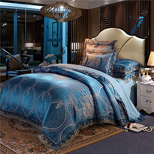 Seidenbettwäsche-Set King Size Luxus, Bettbezug-Set für Doppelbetten Blau, Bettbezug-Set für Doppelbetten Bettwäsche-Set King Size Seide Luxus Satin Jacquard Spitze Doppelbett Twin Gold Lila Blumen