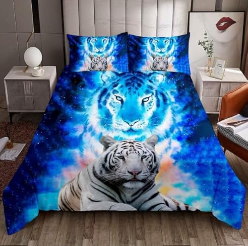 LMMSMGS Bettwäsche 200x200 Tiger Bettwäsche-Sets– Weiches Mikrofaser-Set mit Bettbezug 200x200 + 2 Kissenbezüge 80x80 mit Reißverschluss Eckbinder für Mädchen Jungen