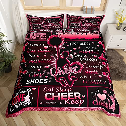 Homewish Cheerleading Bettwäsche Set 135x200 Kinder, Prinzessinnenstil Turnerin Cheerleading Gymnastik Bettbezug für Mädchen Schlafzimmer Dekorativ Schwarz Rot Mikrofaser Mit 1 Kissenbezug 80X80