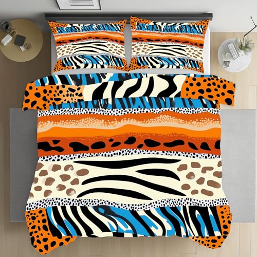LLponhg Bettwäsche 200x200 Leopard Bettwäsche Set Weich Microfaser Kuschelige Bettwäsche, Abstraktes Zebramuster Wendebettwäsche Farbe Bettbezug und Kissenbezug 80x80cm mit Reißverschluss