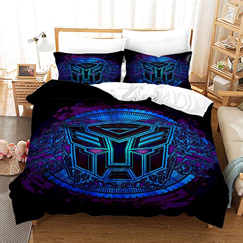 NICHIYO Transformers Bettwäsche Set - Bettbezug und Kissenbezug,Mikrofaser,3D Digital Print dreiteiliger Bettwäsche(Bettbezug + Kissenbezüge) (19,Single 135 * 200cm)