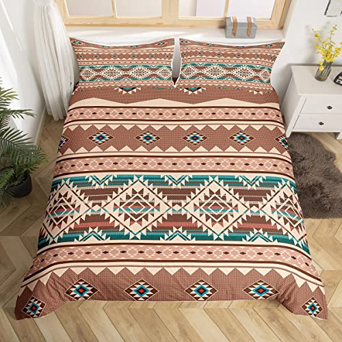 Western Bettwäsche 135x200,Aztekische Bettbezug,Exotische Stil Böhmische Bettbezug Indian Tribe Geometrie Ethnische Tribal Pfeil Bett Set,Retro geometrische Dreieck Diamant Boho Dekor,Beige Braun