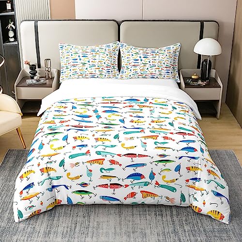 Loussiesd Fisch Baumwolle Bettwäsche Set 220x240cm Nette Fisch Köder Bettbezug Set für Kinder Jungen Mädchen Bunte Angelhaken Betten Set Natur Angeln Thema Bettwäsche-Set mit 2 Kissenbezügen Loussiesd Fisch Baumwolle Bettwäsche Set 220x240cm Nette Fisch Köder Bettbezug Set für Kinder Jungen Mädchen Bunte Angelhaken Betten Set Natur Angeln Thema Bettwäsche-Set mit 2 Kissenbezügen