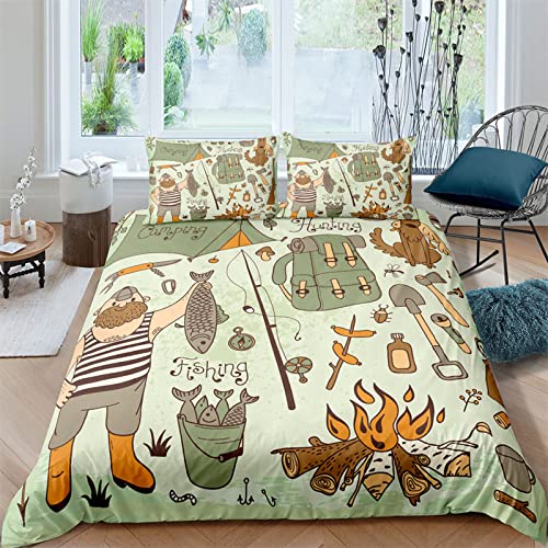 NUEYSP Bettwäsche 135x200 Angeln Kinderbettwäsche Bettwäsche Set für Kinder Jungs Mädchen, Weiche Mikrofaser Bettbezüge 135x200 cm mit Reißverschluss + 2 Kissenbezug 80x80 cm