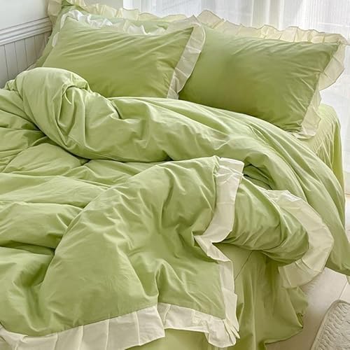 XFDFGW Bettwäsche Set 135x200, Fruchtgrüner Bettbezug Weiche Rüschen Wende Bettwäscheset 2 Teilig Einfacher Stil Unifarben für Mädchen Kinder Frauen Schickes Shabby Farmhouse Bettbezug Set, Einzel