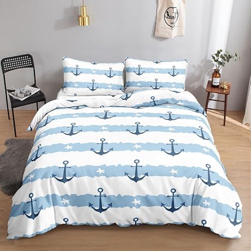 KLJFIGUT Bettwäsche 135x200 Anker 3 Teilig Bettbezug mit Reißverschluss, Weiche Mikrofaser Bettwäsche-Sets für Kinder - 1 Bettbezüge und 2 Kissenbezug 80x80cm