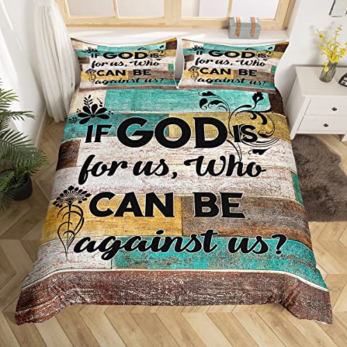 Manfei Vintage Bibel Verse Bettbezug Set S Größe,Rustikale Bauernhaus Bettwäsche Set für Kinder Teens Jungen Christian Bibel Verse Tröster Bezug Schwarz Braun Grün Quilt Cover,1 Kissenbezug