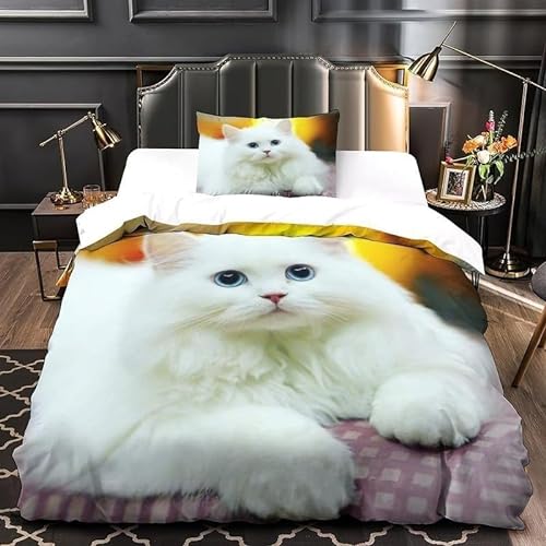 Katze Bettwäsche 135x200 Braun Bettwäsche-Sets für Jungen Mädchen Erwachsene Bettbezug Microfaser Muster Bettwäsche Set und 2 Kissenbezug 80x80 mit Reißverschluss
