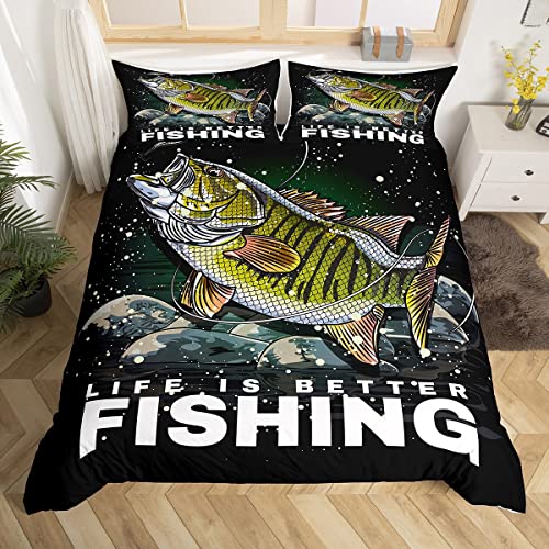 Bettwäsche-Set für große Hechtfische, Barsch, große Fische, Bettwäsche-Set, Angeln und Jagd, Bettbezug für Kinder, Jungen, Mädchen, Mikrofaser, Angler, Fischmann, Bettbezug, Doppelgröße