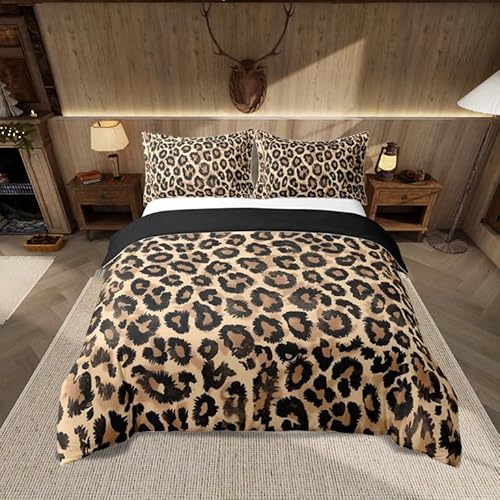Loussiesd Leopard Bettwäsche Set 135x200cm Gepard Bettbezug Tier Druck Safari Betten Tier Pelz für Kinder Jungen Mädchen Braun Atmungsaktiv Bettwäsche-Set Leicht mit Reißverschluss