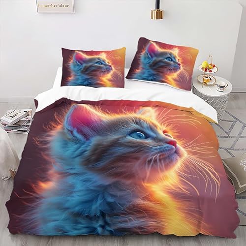 Zbeiba Regenbogen Katze Bettwäsche 135x200,Bettwäsche Sets,Mikrofaser Bettbezug + 2 Kissenbezug?135x200+2 * 50x75,Sti1?