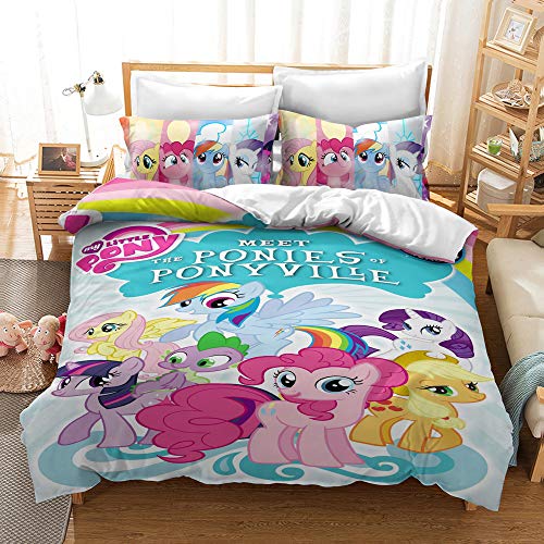 YINGD My Little Pony Friendship is Magic Bettwäsche-Set, bedruckt, Bettbezug und Kissenbezug, für Kinder, Erwachsene, Anti-Milben, plus Samt, 220 x 240 cm