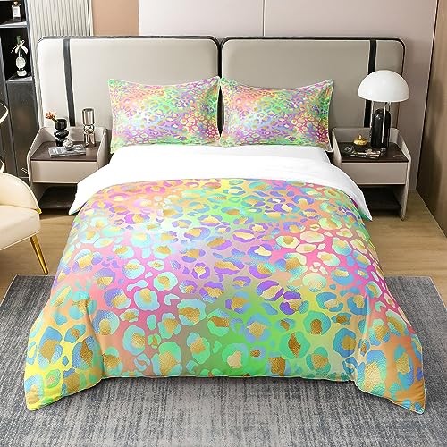 Regenbogen Leopard Druck 100% Bio Baumwolle Bettbezug für Jugend,Geparden Bettwäsche Set 135x200,Afrikanische Safari Tier Tröster Abdeckung,Wunderschöne Bett Sets mit 1 Kissenbezug Home Room Decor